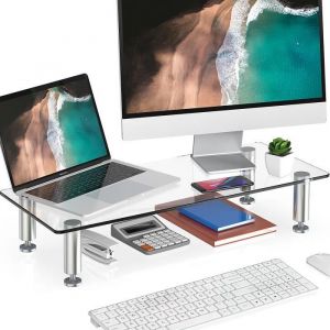 FITUEYES Réhausseur d'Écran d'Ordinateur en Verre Support de Moniteur PC et TV,Moniteur Stand pour Bureau,Famille 56x24x9,5cm