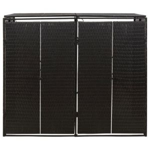 Bon plan Abri pour poubelle - JILI HOT - Meuble Cache-Poubelle double Noir 140x80x117cm - Résine tressée - Pour jardin