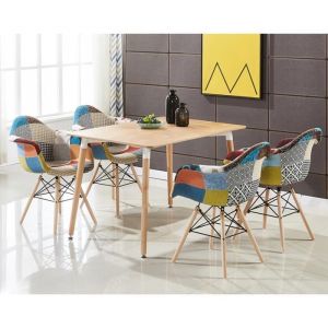 Lot de 4 chaises de salle à manger en tissu patchwork avec accoudoirs – Style Eiffel vintage pieds en bois – Salle à manger