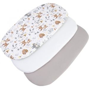 Ensemble 3 pièces de drap-housse pour poussette 86x40cm 100% coton protège-matelas bébé Faons Medi Partners