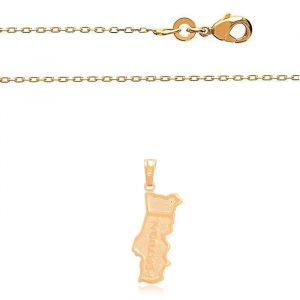 Collier - Homme/Femme - Chaîne et Pendentif - Carte Pays - Portugal - Plaqué Or Jaune 750/1000 - 3 Microns - 50 cm