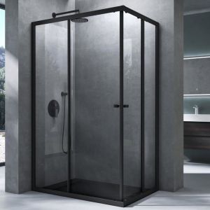 Mai & Mai&reg; cabine de douche noir 140x70cm paroi de douche portes coulissantes verre tremp&eacute; transparent avec rev&ecirc;tement nano RAV16K