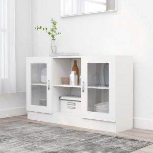 Prix bas - Enfilade Buffet de Cuisine-Armoire à vitrine - Blanc 120x305x70 cm-Bois dingénierie （521031094249)