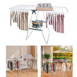 Séchoir à Linge Pliable -MENGDA-Pliable ailes latérales-Grande Surface dEtendage-Intérieur et Extérieur-138×60×98.5cm-Blanc