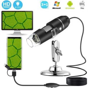 50-1000X Zoom USB Microscope Num&eacute;rique 8LED Endoscope Microscope num&eacute;rique portatif USB X1000 cam&eacute;ra &agrave; microscope &agrave; 8 LED 3 en 1