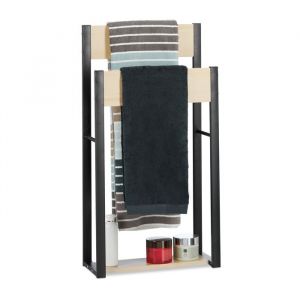 Relaxdays Porte-Serviettes Sur Pied Design U 2 Étagères Support Serviettes de Bain SDB 86x45x19cm Bois+Acier Nature