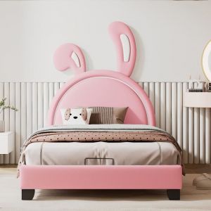 Lit cabane enfant avec sommier Cadre de lit denfant  90 x 200 cm rose reilles de lapin