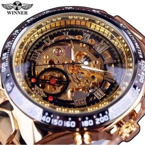 Nouveau Sport Conception Lunette Montre en Or Hommes Montres Top Montre Homme Horloge Hommes Automatique Squelette Montre Gold Black