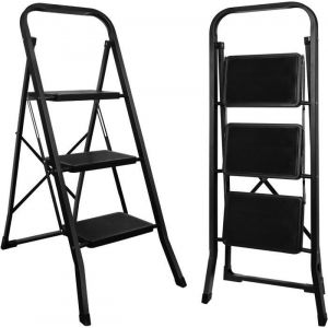 Escabeau 3 Marches Antid&eacute;rapants &Eacute;chelles Pliable Marche Pied Pliante 3-level Max 150kg Acier Robust Int&eacute;rieur