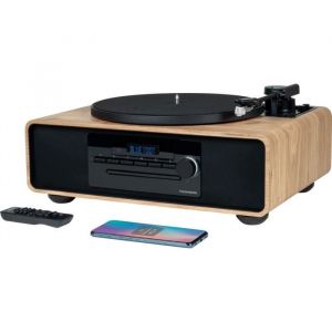 Micro-cha&icirc;ne Bluetooth avec platine - THOMSON - Noir/Bois - Radio FM/CD/MP3/USB 60W Tourne-disques &Eacute;galiseur Alim. 230V