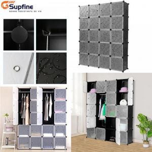SUPFINE Armoire de Chambre Penderie Souple en Plastique PP Facile à Nettoyer 20 casiers Bricolage de Différentes Formes