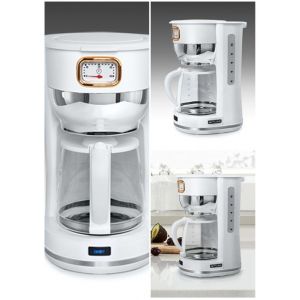 Cafetière - Haute Qualité - 10 Tasses - Sans Fil - Blanc et Doré - Design Rétro Vintage