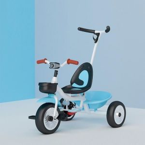 YIS Tricycle Evolutive Vélo pour Enfant 16 mois à 6 ans - 3 en 1 - Canne Parentale Amovible + Pédale pliable + Grand Panier - Bleu
