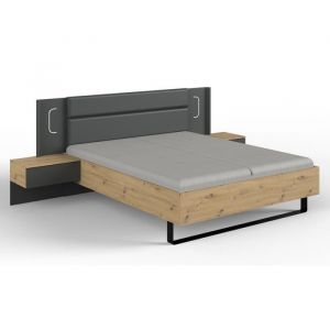 Lit adulte double King Size 180 x 200cm + 2 chevets imitation chêne artisan-graphite Longueur301 x Profondeur210 x Hauteur104 cm
