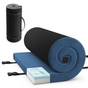 Matelas de Camping GOPLUS - en Mousse à Mémoire de Forme - Matelas de Couchage Portable Enroulable avec Fond Antidérapant Bleu