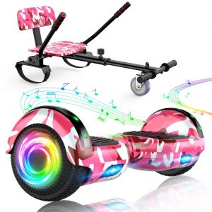 Hoverboard 65 couleur de rose avec Hoverkart Batterie 18V/2.6Ah Vitesse Max 8km/h Éclairage LED Bluetooth Facile à contrôler