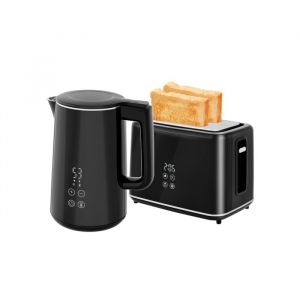 Ensemble grille-pain bouilloire 2200 W 15 L grille-pain 2 tranches 7 niveaux de brunissage r&eacute;chauffage et d&eacute;cong&eacute;lation Noir