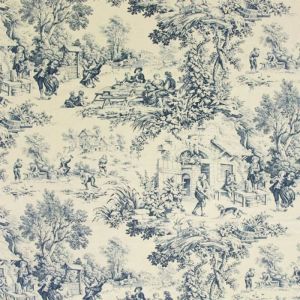 Tissu au mètre - Festin - Toile de jouy bleu - 100% coton - Largeur 1m40 - 221 g/m²