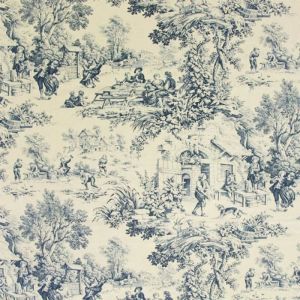 Tissu au mètre Toile de jouy Festin bleu coton Bachette largeur 1m40