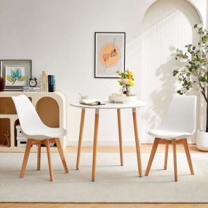 Table &agrave; manger ronde scandinave - H.J WEDOO - 80x80x73 cm - Blanc - Bois massif - Style nordique - Pieds en orme