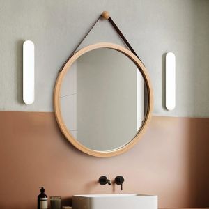 Miroir Salle de Bain Mural Rond 60cm Miroir D&eacute;coration avec Cadre en Bois Chambre ou Dressing