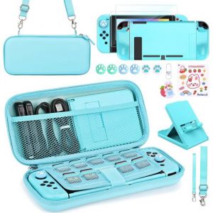 Housse Bleue de Rangement pour Accessoires Nintendo Switch &ndash; Kit 17 en 1 avec Support Ajustable et Protection &Eacute;cran