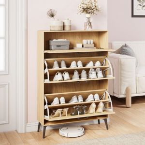 Armoire &agrave; Chaussures en Rotin Naturel &ndash; Rangement A&eacute;r&eacute; Anti-Humidit&eacute; Design Minimaliste et Compact pour Entr&eacute;e/Petit Espace