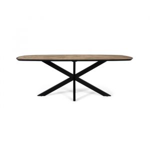 Table &agrave; manger en bois de manguier - 220 cm - Industriel - 8 personnes - Bois massif - M&eacute;tal noir - Design en X