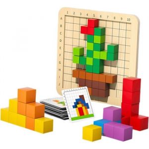 Jouet en bois - Cubes de comptage color&eacute;s - 100 pi&egrave;ces - 24 cartes - Pour enfants de 3 4 et 5 ans