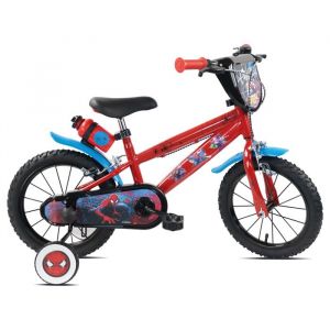 V&eacute;lo enfant 14 SPIDERMAN (90 &agrave; 105cm) avec 2 freins plaque avant d&eacute;corative  bidon arri&egrave;re stabilisateurs & pneus gonflables.