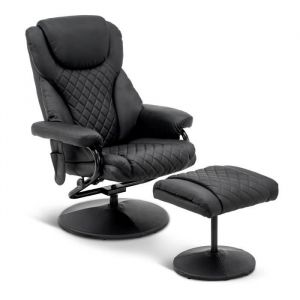 MCombo Fauteuil relax avec pouf 9022BK Fauteuil TV pivotant &agrave; 360&deg;- Simili-cuir-Noir