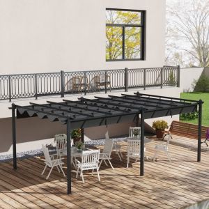 Pergola r&eacute;tractable 35 x 6 m pergola pour terrasse structure en aluminium + toile polyester - gris fonc&eacute;