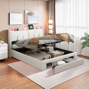 lit 160x200 avec rangement cadre de lit avec tête de lit et lumières led lit coffre lit adolescent lit avec led 2 personne