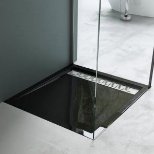 Receveur de Douche Plat Mai & Mai XE4 en Acrylique Noir Rectangulaire avec Barreaudage en Inox et Bonde A1