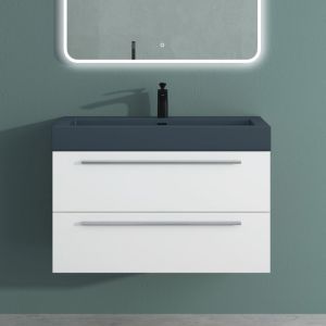 Mai & Mai Meuble de Salle de Bain Blanc Mat 90cm Meuble sous Vasque Quadratto Meuble Suspendu avec Vasque