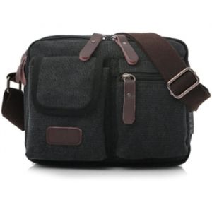 Sac bandoulière Homme Sac Porté épaule Vintage Sac Besace Sacoche en Toile Petit école pour occasionnels loisir Noir