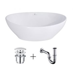 HOMELODY Vasque à poser en Céramique Ovale Blanche 41.5x34x14.5 cm avec Bonde Lavabo Siphon Lave Main Haut de Gamme