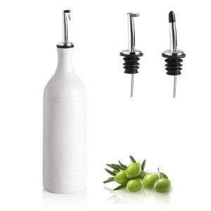 SWEEJAR Huilier Et Vinaigrier Céramique 700 ML Bouteille Huile Olive et Vinaigre Avec Deux Bec Verseur - Blanc