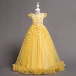 Robe Fille  Mariage et Cérémonie Demoiselle Loose Pétales Longue Style Robe Enfant Fille PourPerformances 6-14ans - Jaune