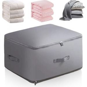Grand sac de rangement pliable 52 x 40 x 28 cm pour vêtements couettes couvertures armoire sous le lit (gris)