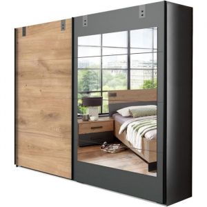 Armoire placard meuble de rangement coloris ch&ecirc;ne fonc&eacute; - Longueur 225 x Hauteur 210 x Profondeur 65 cm