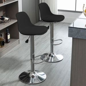 Tabouret de Bar - FLASIDU - Lot de 2 - Hauteur R&eacute;glable 60-80cm - Rotation 360&deg; - Simili Cuir Noir