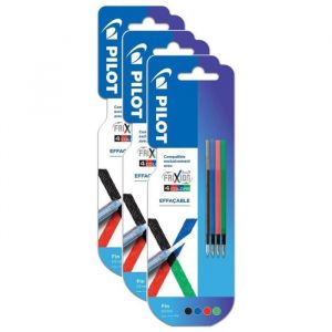 Lot de 3 Packs de 4 recharges FriXion Ball - PILOT - Encre gel effaçable - Pointe fine - 4 couleurs assorties