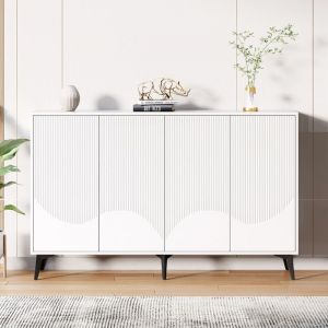 Blanc buffet Largeur 160 cm - multifonctionnel - commode - Highboard avec &eacute;tag&egrave;res r&eacute;glables - 4 portes pieds en m&eacute;tal