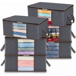 Lot de 6 Sac de Rangement Vetement 35L Boîte de Rangement Sous lit Pliable Housse Rangement Couette Organisateur de Placard F
