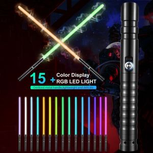 Sabre LaserSabre Lumineux à poignée en métal RVB 15 Couleurs épée Lumineuse Rechargeable par USB à Rotation Douce
