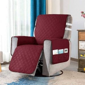 Housse Fauteuil Relax Matelassé Anti-dérapant Couvre Fauteuil Relax Inclinable avec 2 Sangles de Serrage Blanches 6 Poches [371]
