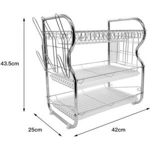 42x25x43.5cm &Eacute;gouttoir &agrave; Vaisselle 3 &eacute;tages 3 plats s&eacute;chages Stockage En acier inox