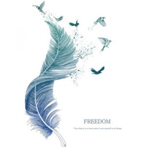 Sticker mural - JORMFTTE - Plume bleue - 123x71 cm - D&eacute;coratif oiseau - Pour salon et chambre