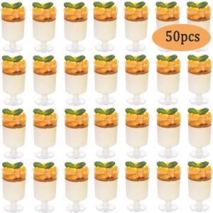 50 Pièces Mini Verrines à Dessert 100ml Gobelets à Dessert Ronds en Plastique Coupe Apéritif Parfait Clair Bol de Service